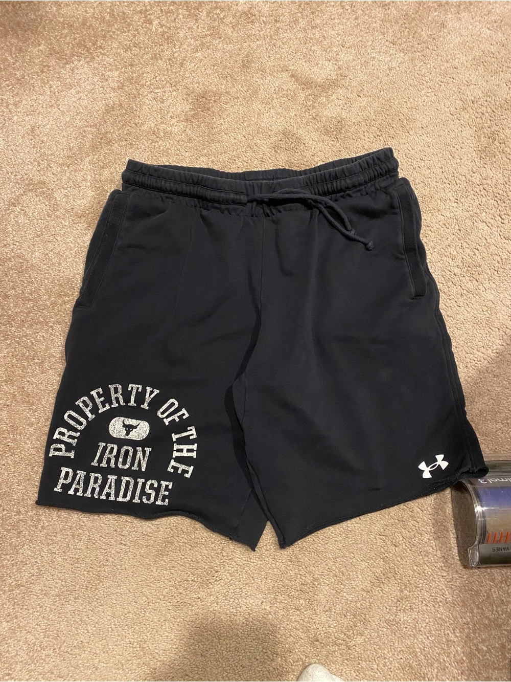 Under Armour Men’s Black Athletic Shorts with 'Iron Paradise' Graphic